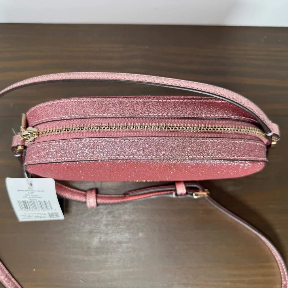 Kate Spade Crossbody Bag Glimmer Pink Glitter Oval Camera‎ Bag Small NWT
